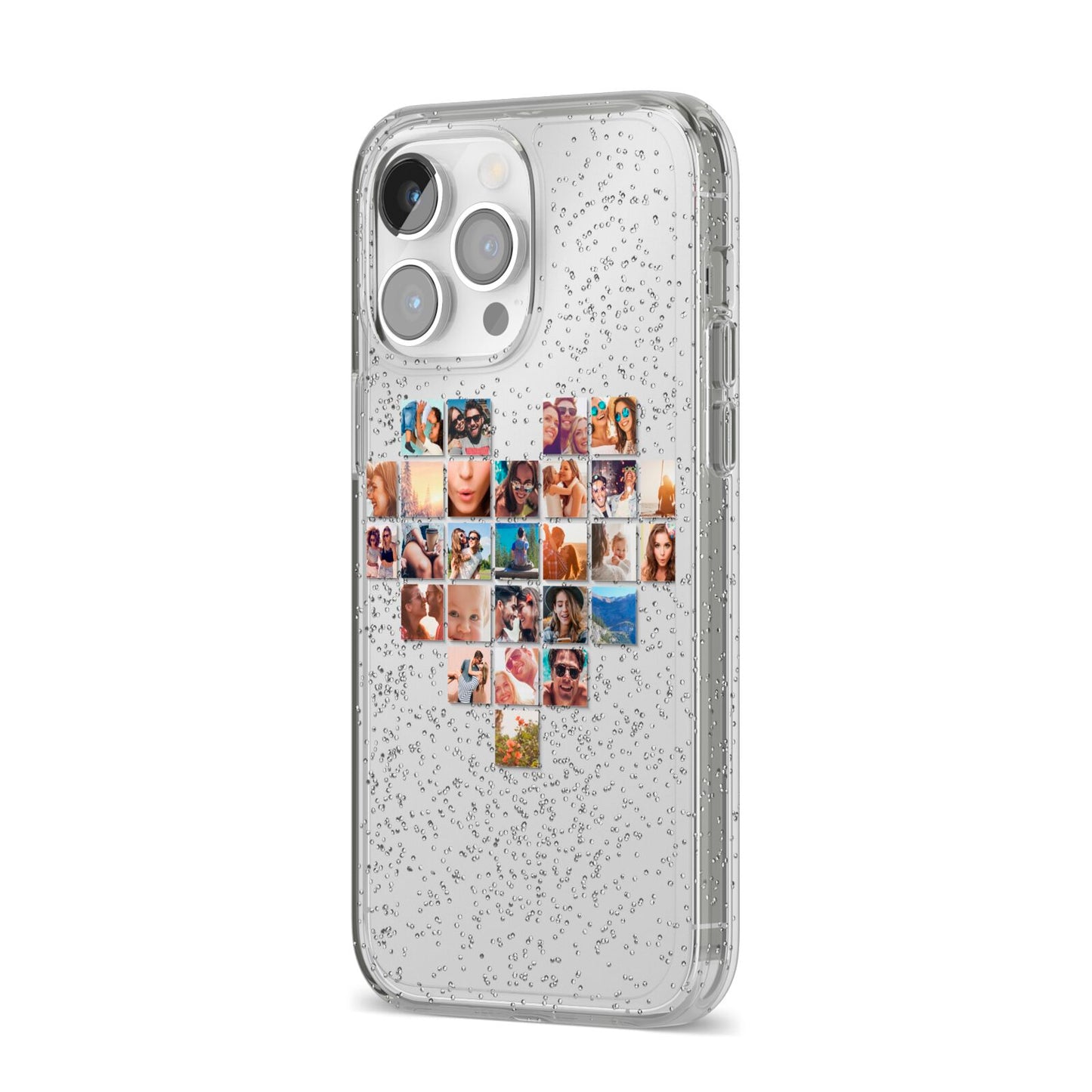 Large Heart Photo Montage Upload iPhone 14 Pro Max Glitter Tough Case Silver Angled Image