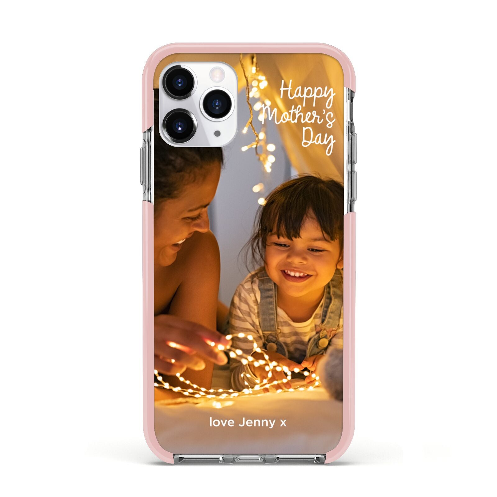 Large Mothers Day Photo with Name Apple iPhone 11 Pro in Silver with Pink Impact Case