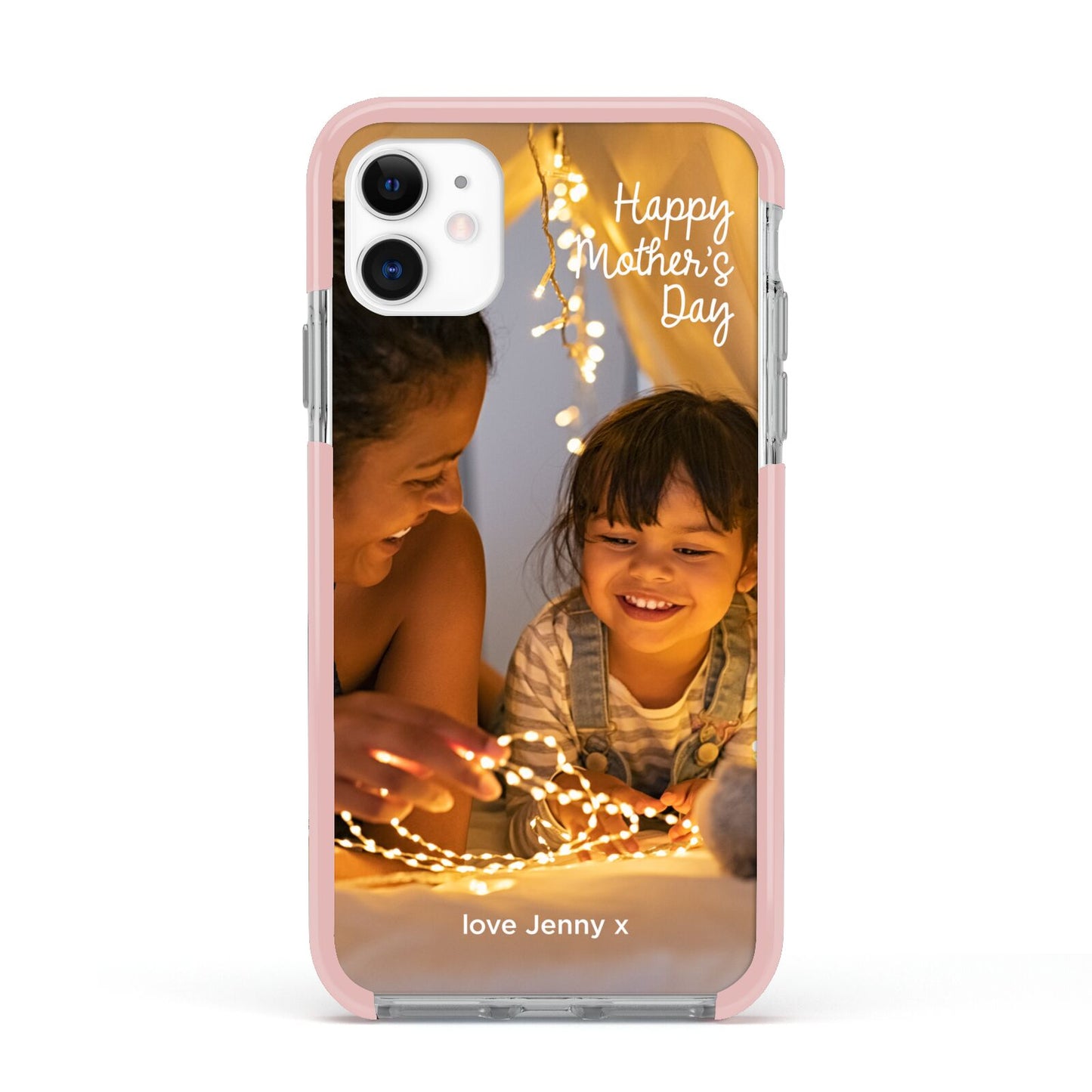 Large Mothers Day Photo with Name Apple iPhone 11 in White with Pink Impact Case