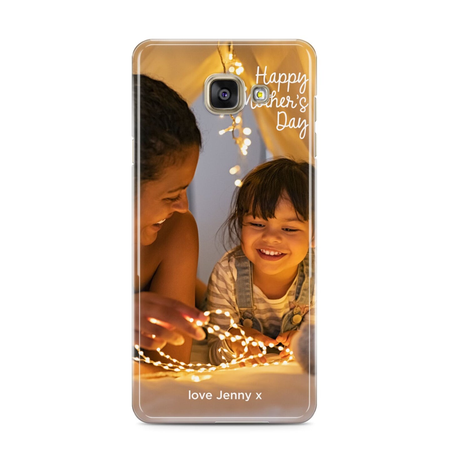 Large Mothers Day Photo with Name Samsung Galaxy A3 2016 Case on gold phone