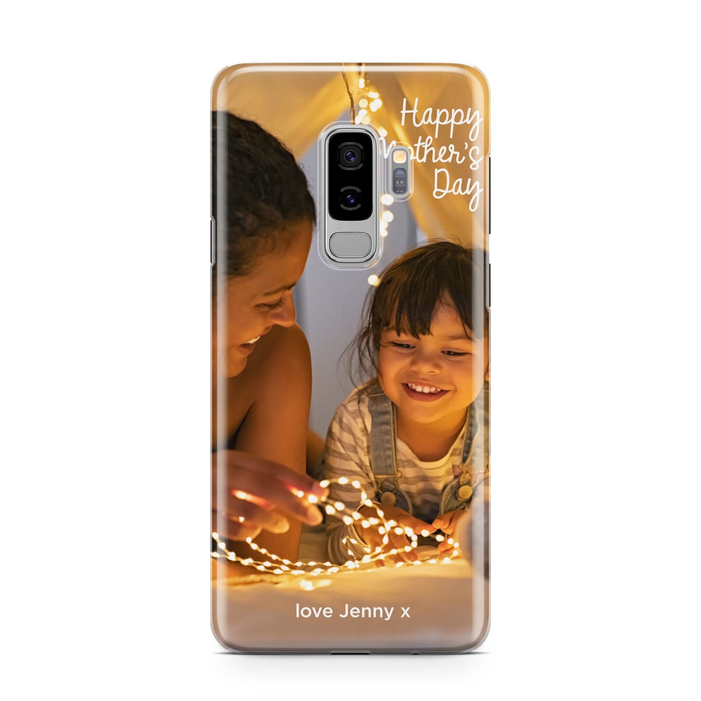 Large Mothers Day Photo with Name Samsung Galaxy S9 Plus Case on Silver phone