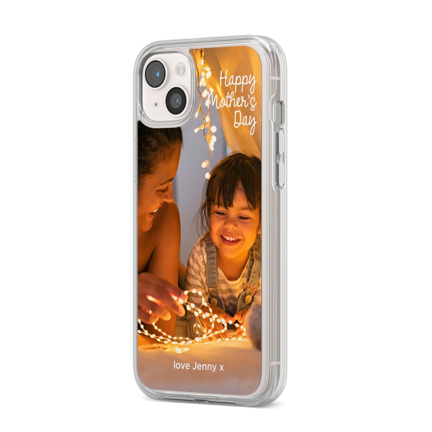 Large Mothers Day Photo with Name iPhone 14 Plus Clear Tough Case Starlight Angled Image