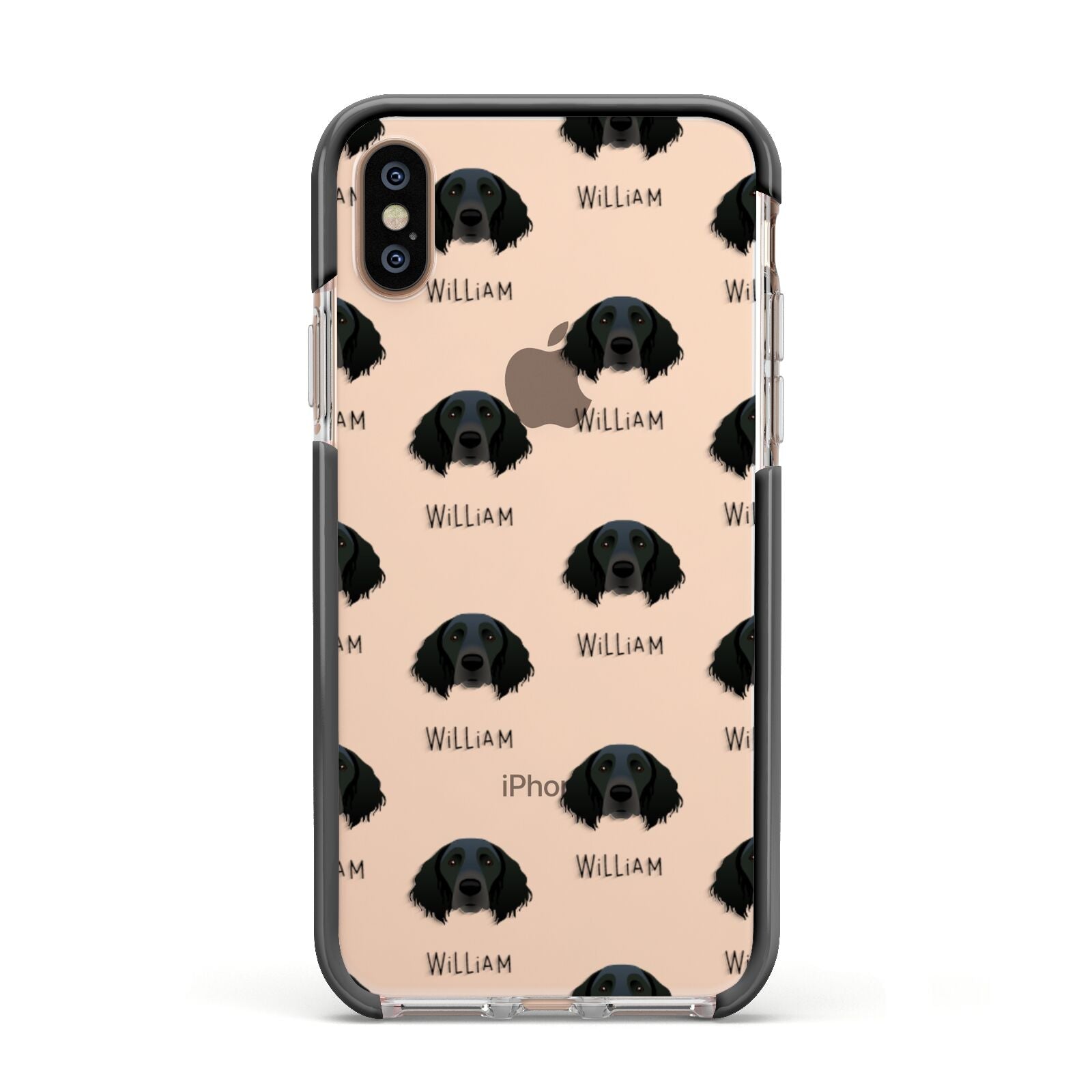 Large Munsterlander Icon with Name Apple iPhone Xs Impact Case Black Edge on Gold Phone