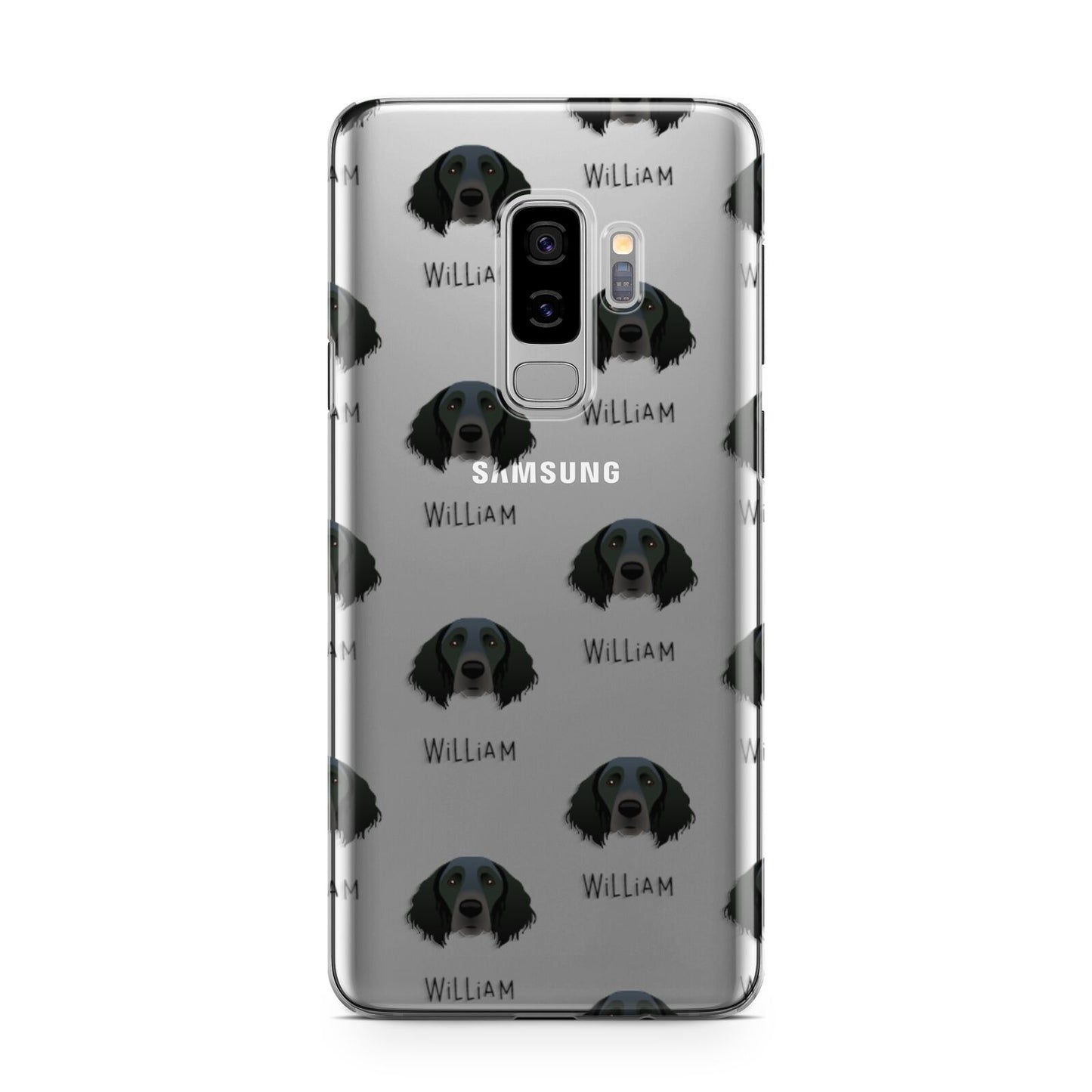 Large Munsterlander Icon with Name Samsung Galaxy S9 Plus Case on Silver phone