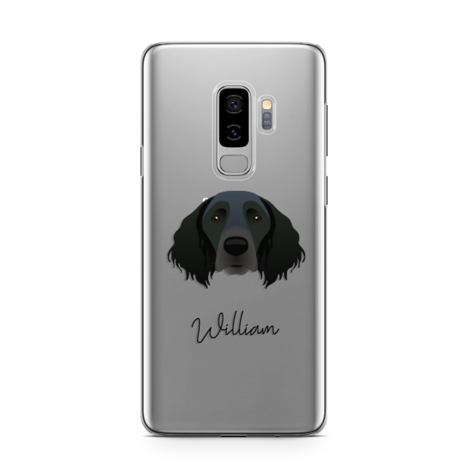 Large Munsterlander Personalised Samsung Galaxy S9 Plus Case on Silver phone