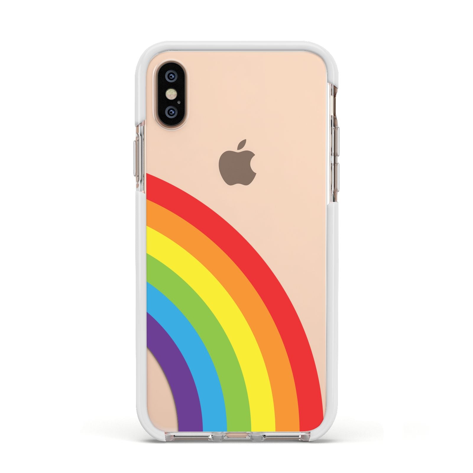 Large Rainbow Apple iPhone Xs Impact Case White Edge on Gold Phone
