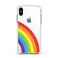 Large Rainbow Apple iPhone Xs Impact Case White Edge on Silver Phone