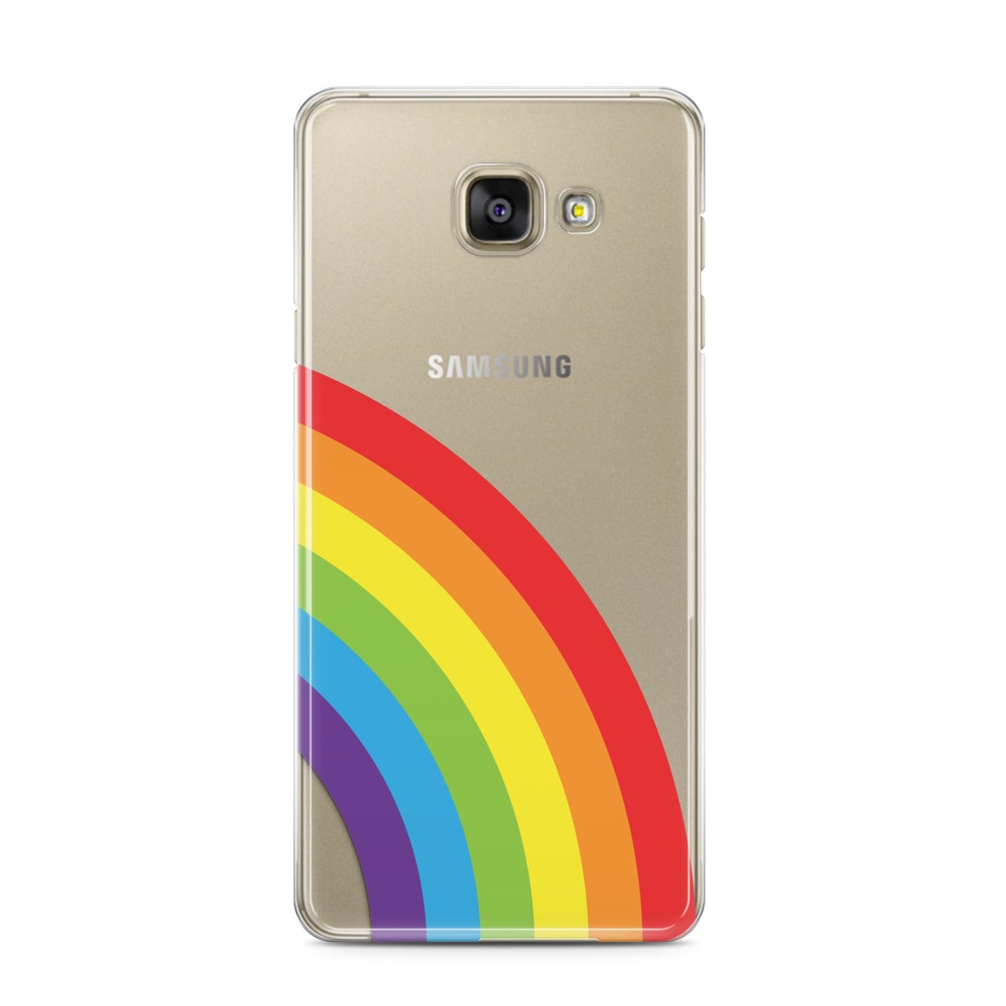 Large Rainbow Samsung Galaxy A3 2016 Case on gold phone