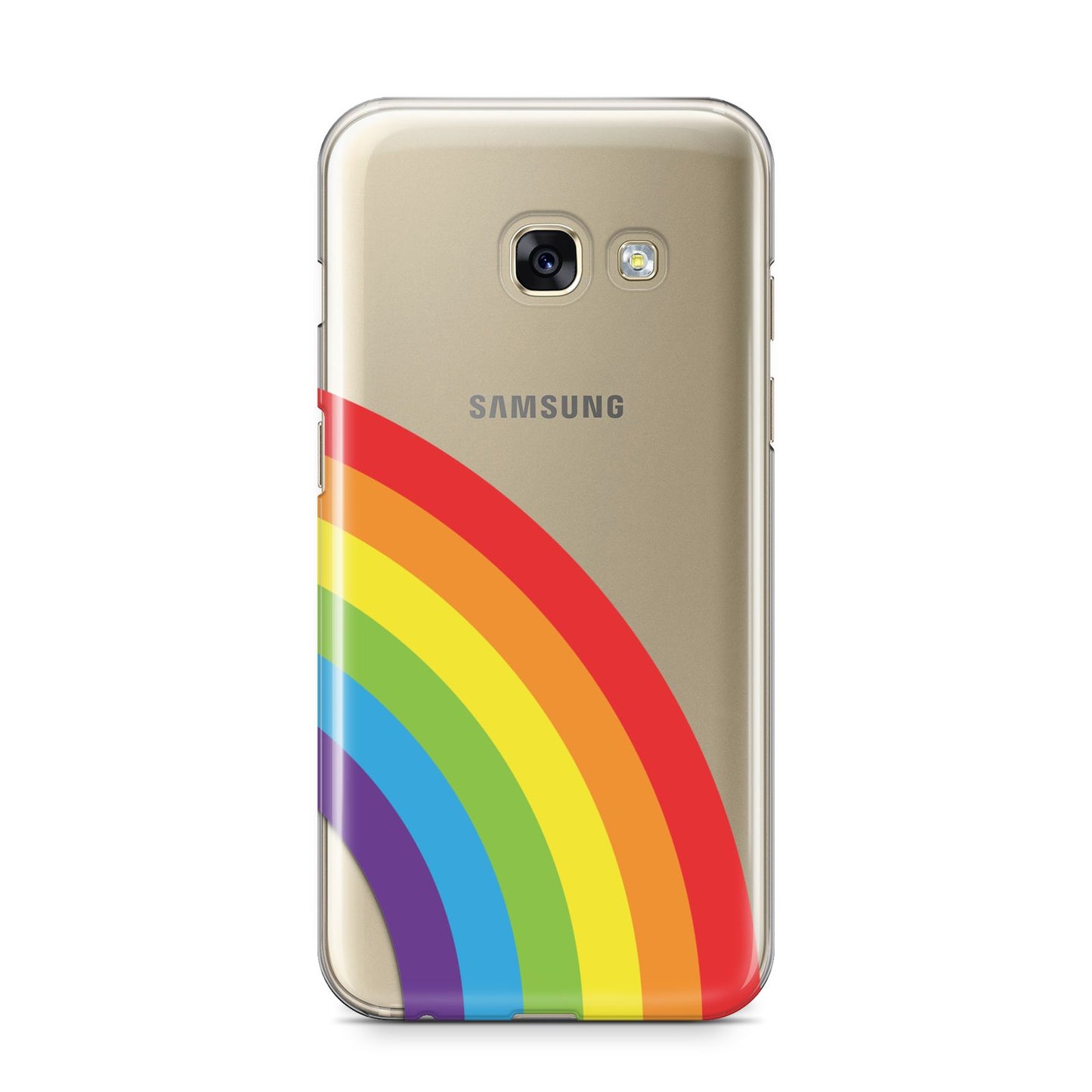 Large Rainbow Samsung Galaxy A3 2017 Case on gold phone