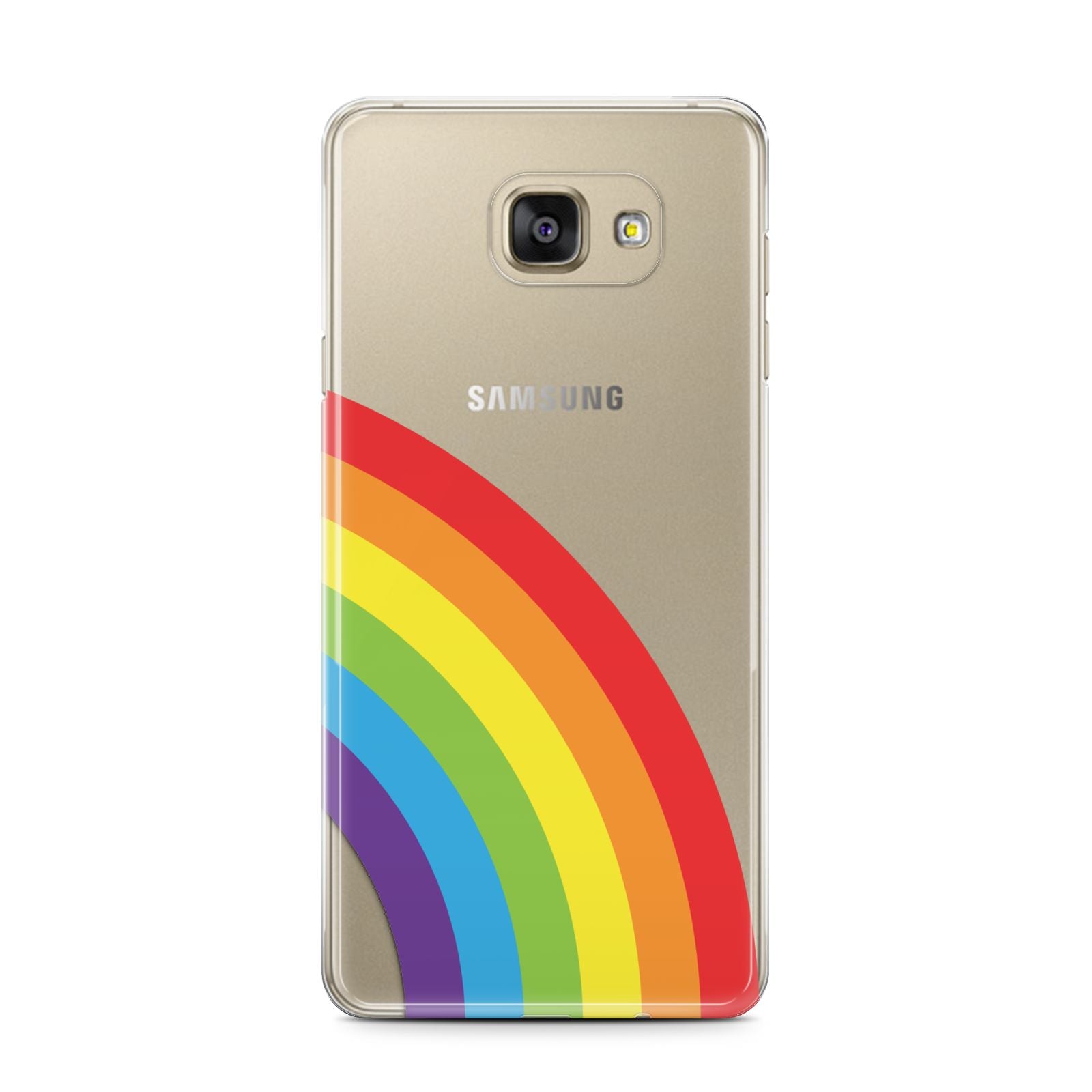 Large Rainbow Samsung Galaxy A7 2016 Case on gold phone