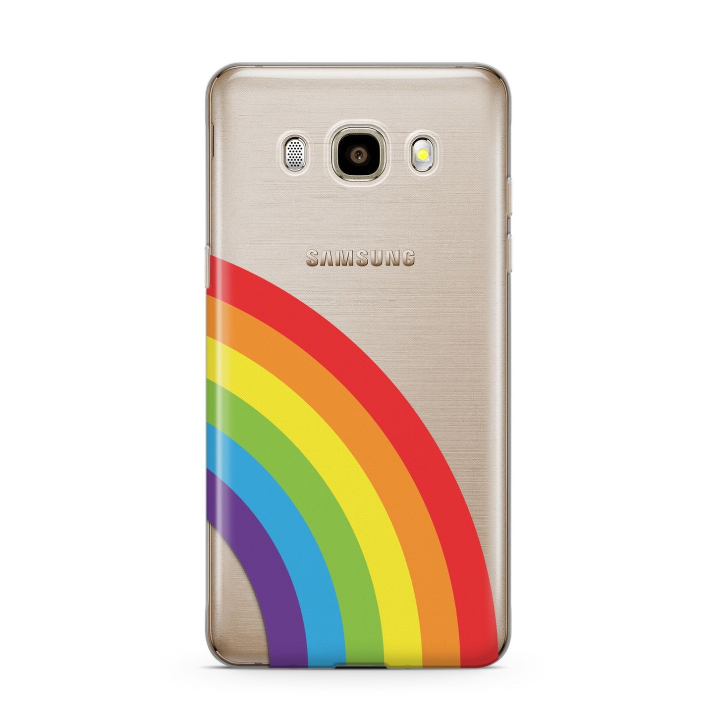 Large Rainbow Samsung Galaxy J7 2016 Case on gold phone