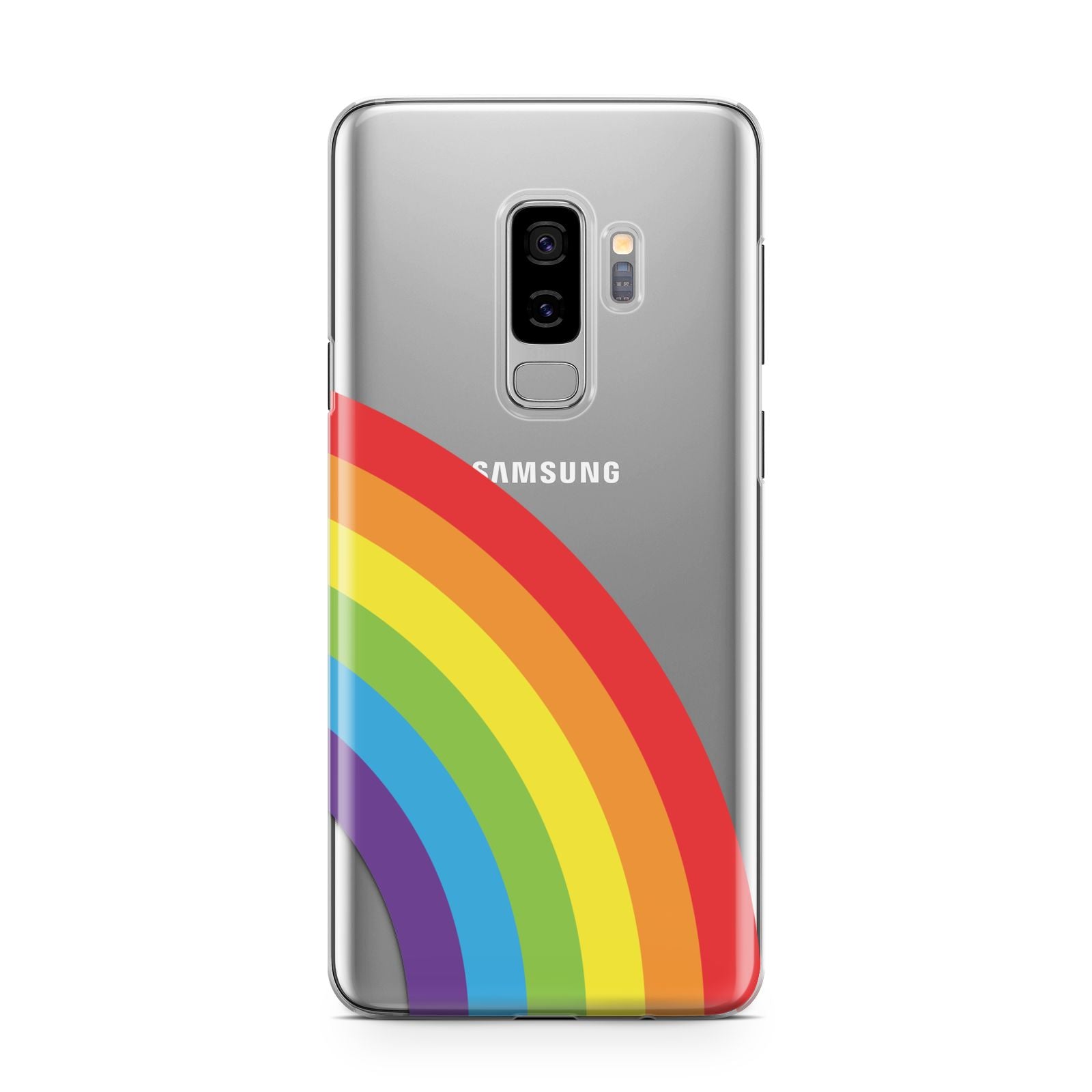 Large Rainbow Samsung Galaxy S9 Plus Case on Silver phone