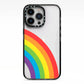 Large Rainbow iPhone 13 Pro Black Impact Case on Silver phone