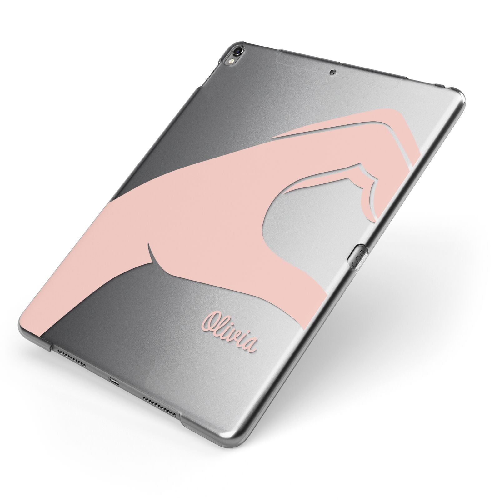 Left Hand in Half Heart with Name Apple iPad Case on Grey iPad Side View