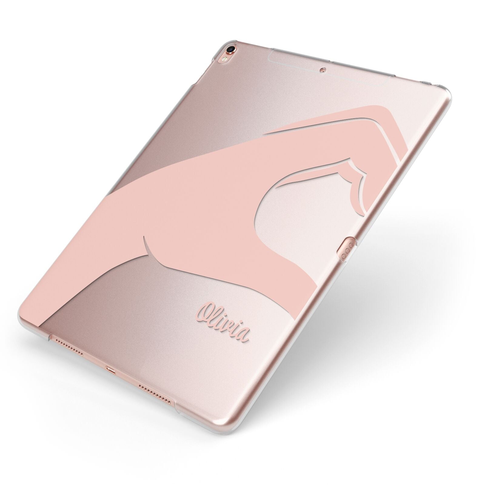 Left Hand in Half Heart with Name Apple iPad Case on Rose Gold iPad Side View