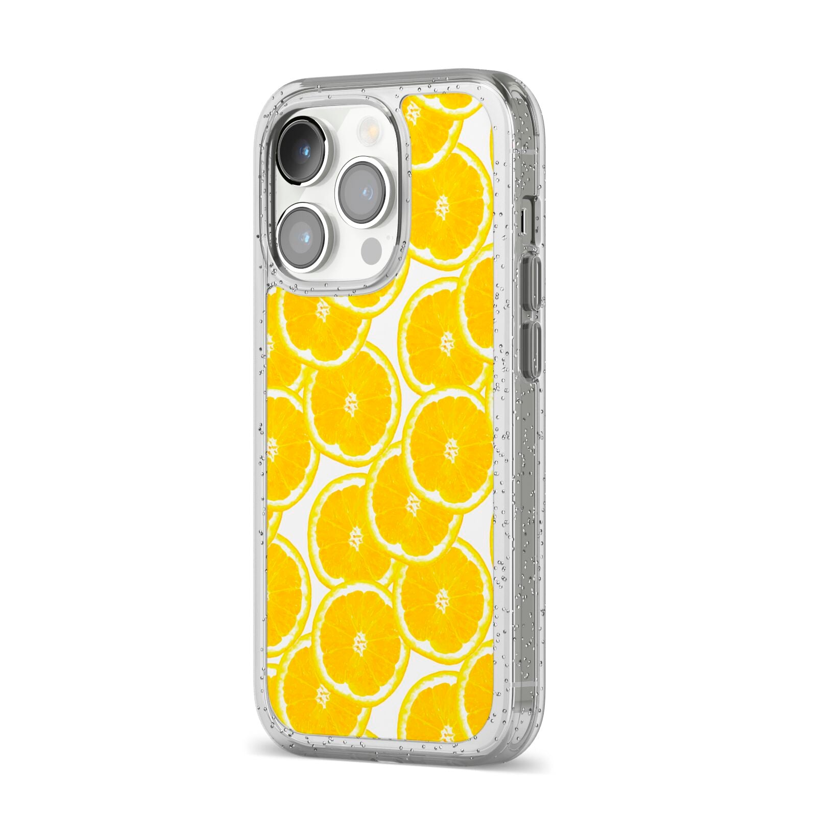 Lemon Fruit Slices iPhone 14 Pro Glitter Tough Case Silver Angled Image