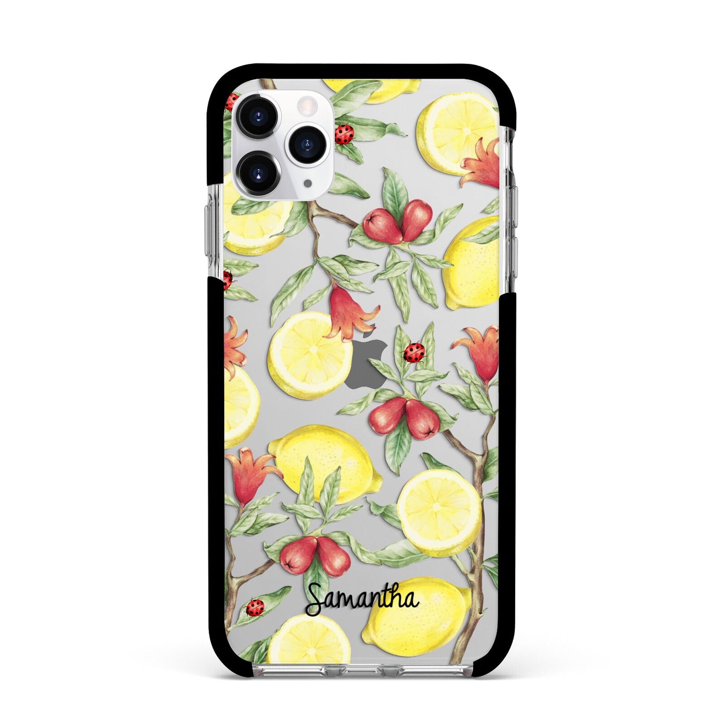 Lemon Tree with Name Apple iPhone 11 Pro Max in Silver with Black Impact Case