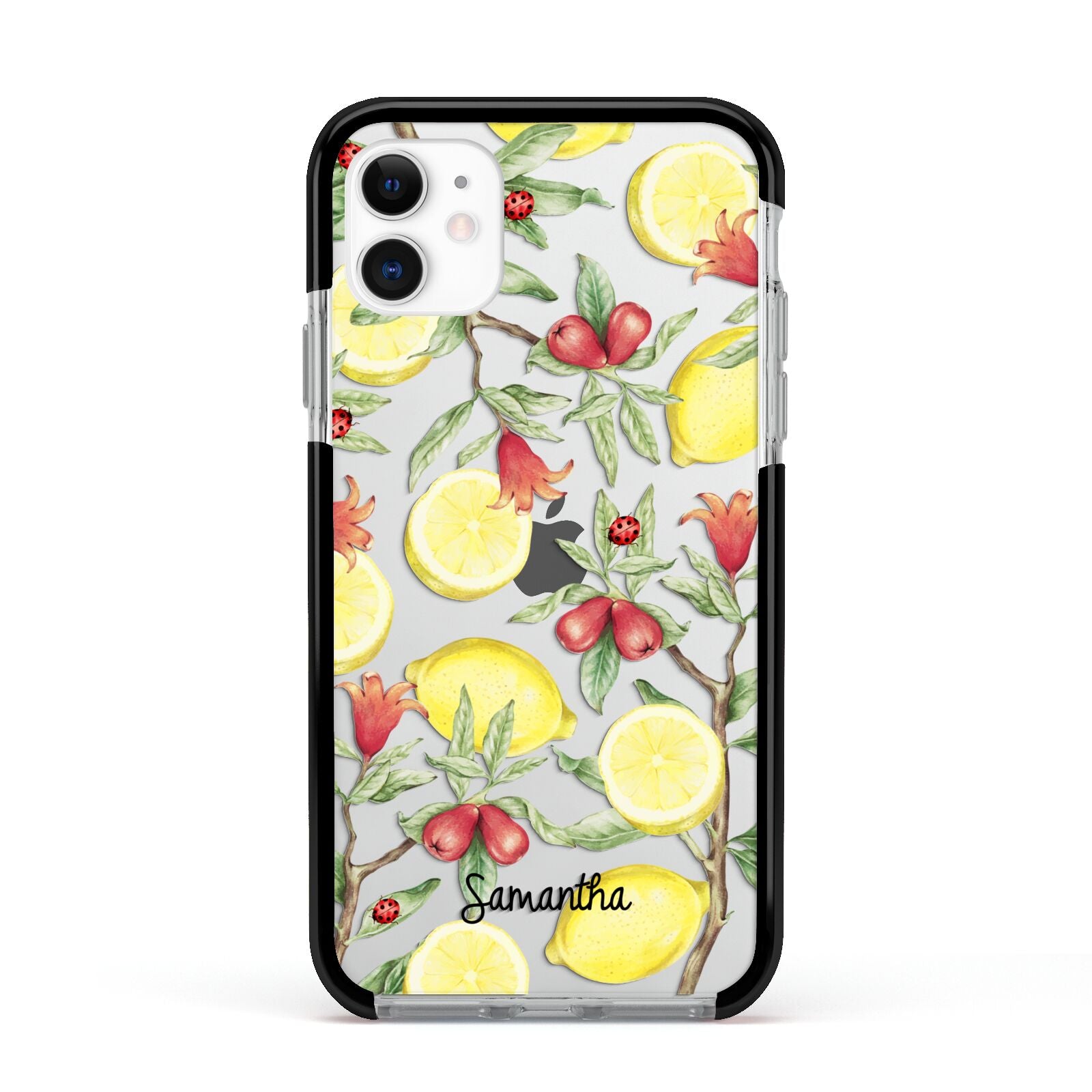 Lemon Tree with Name Apple iPhone 11 in White with Black Impact Case