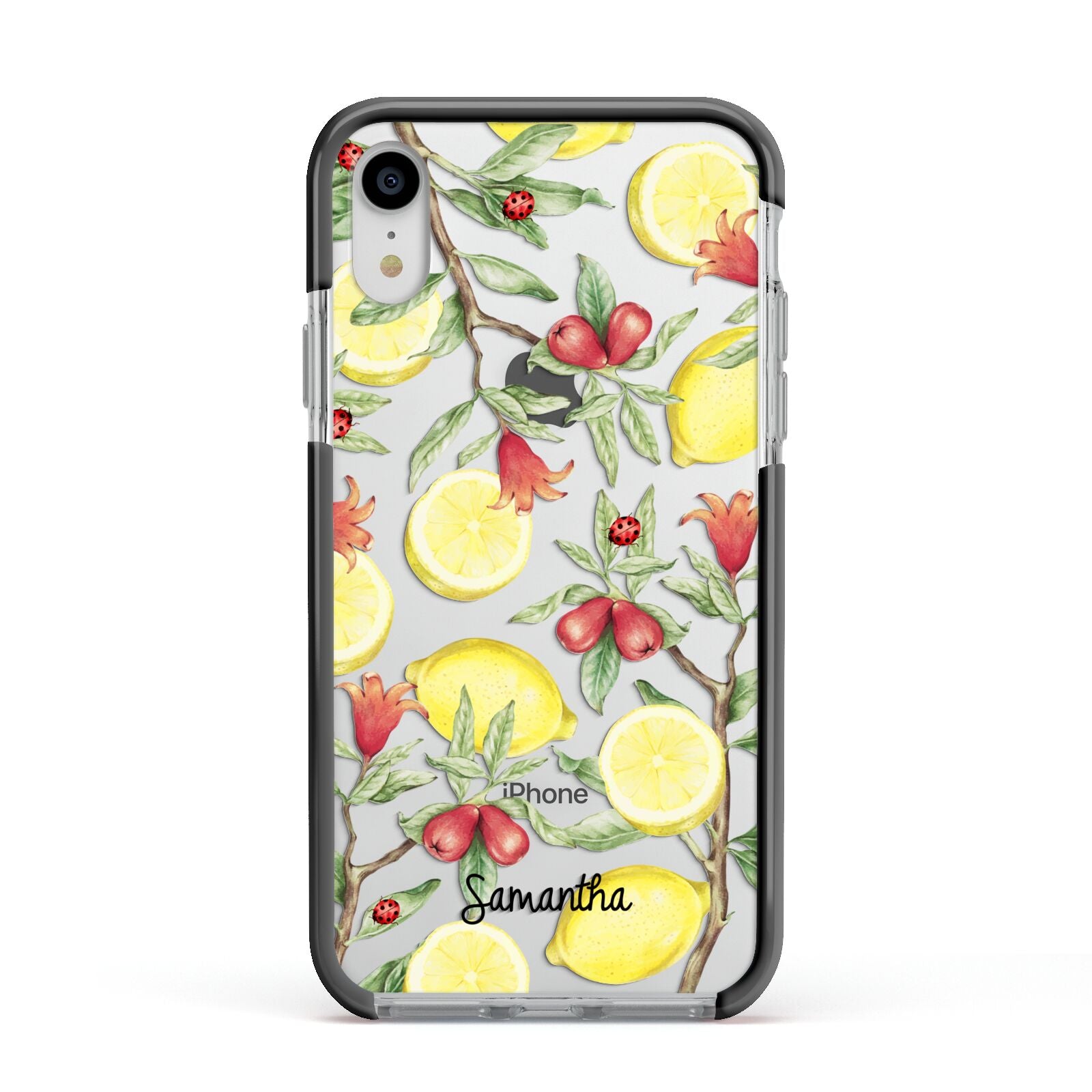 Lemon Tree with Name Apple iPhone XR Impact Case Black Edge on Silver Phone