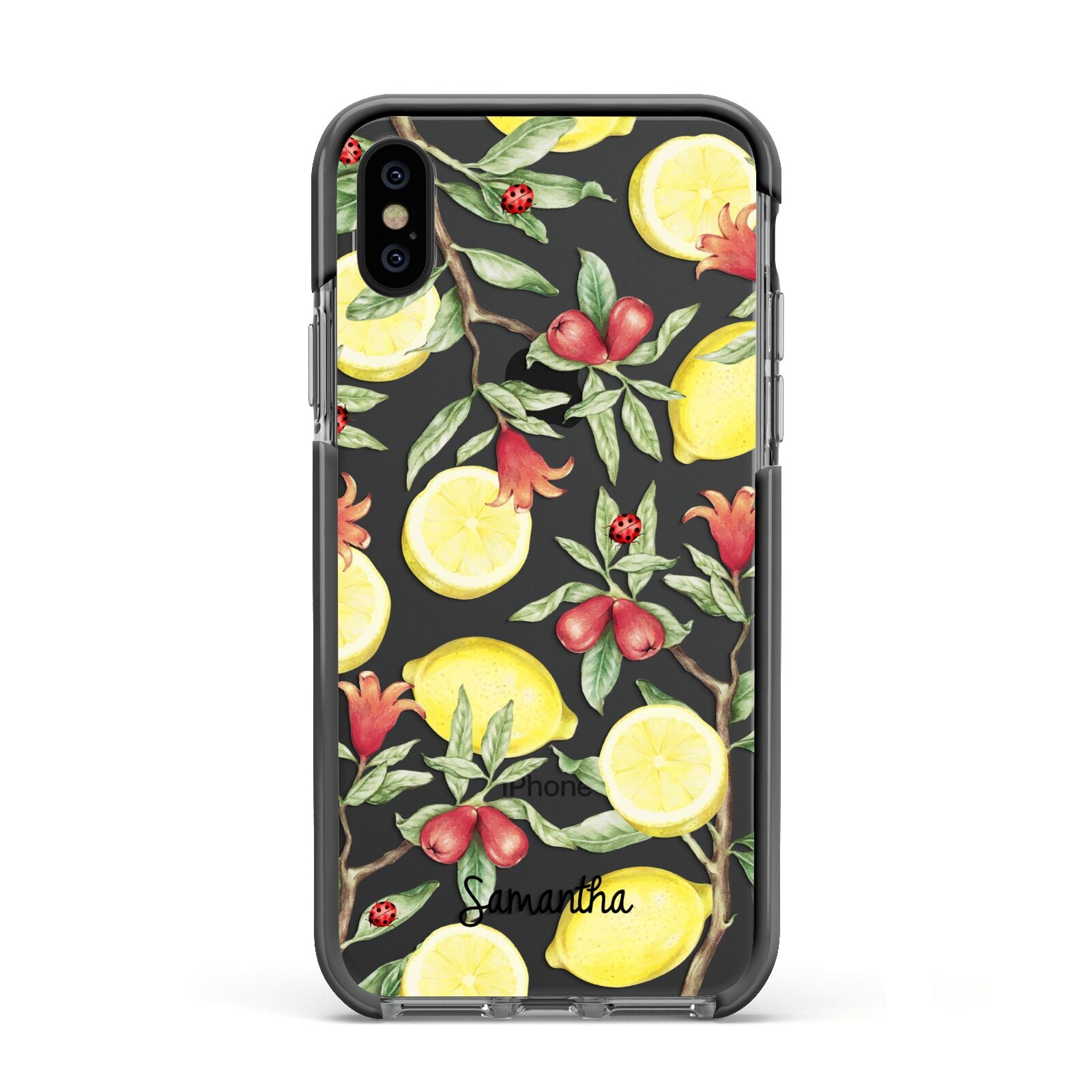 Lemon Tree with Name Apple iPhone Xs Impact Case Black Edge on Black Phone