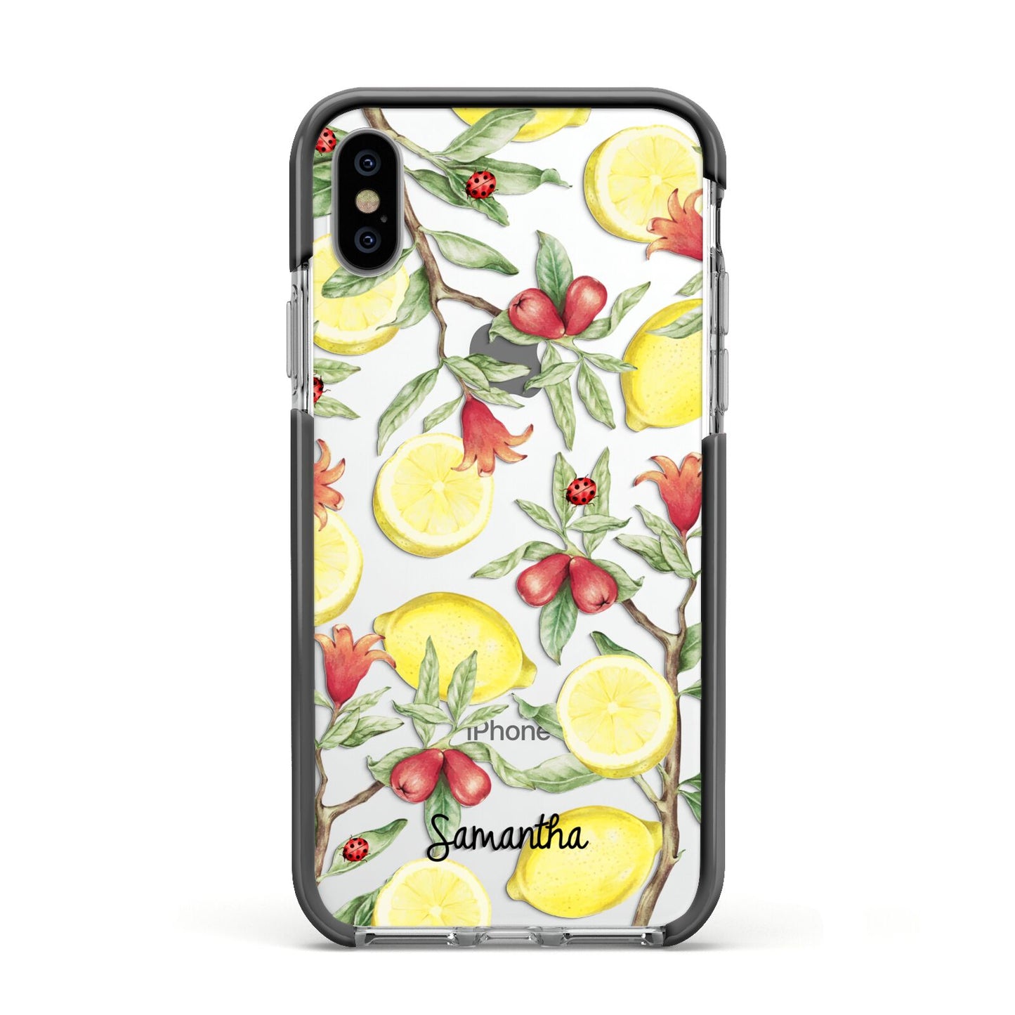 Lemon Tree with Name Apple iPhone Xs Impact Case Black Edge on Silver Phone