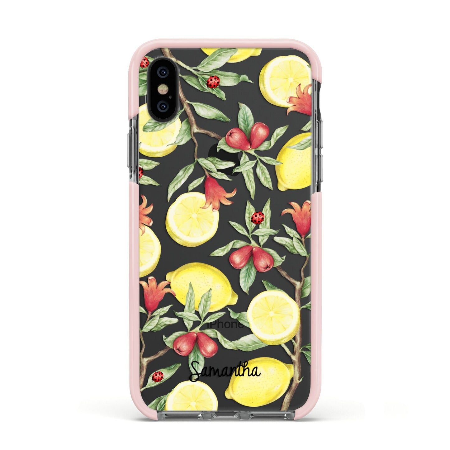 Lemon Tree with Name Apple iPhone Xs Impact Case Pink Edge on Black Phone