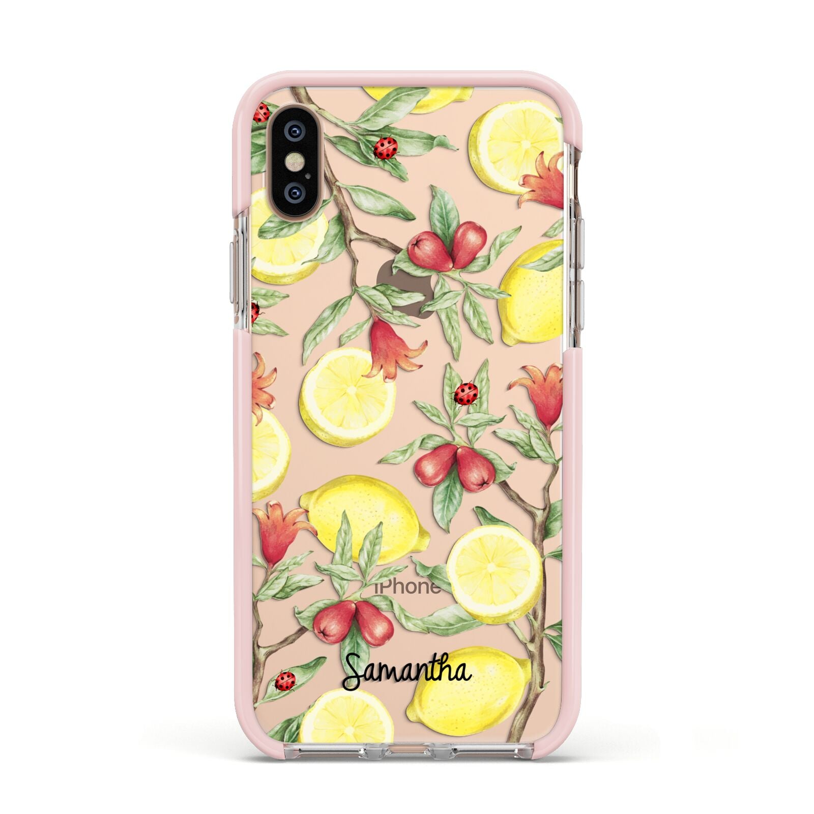 Lemon Tree with Name Apple iPhone Xs Impact Case Pink Edge on Gold Phone