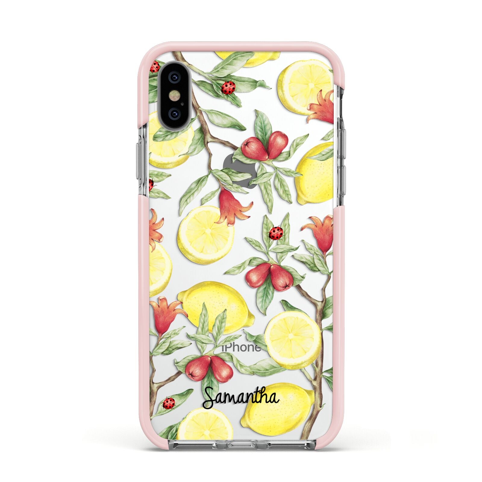 Lemon Tree with Name Apple iPhone Xs Impact Case Pink Edge on Silver Phone
