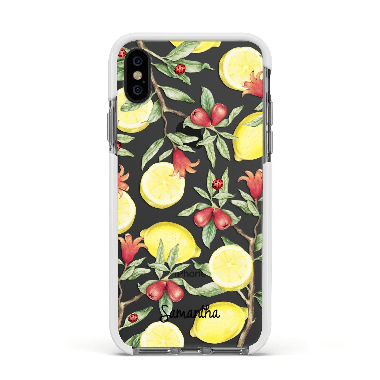 Lemon Tree with Name Apple iPhone Xs Impact Case White Edge on Black Phone