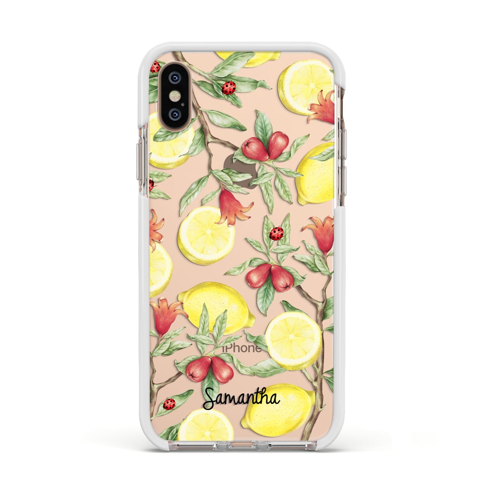 Lemon Tree with Name Apple iPhone Xs Impact Case White Edge on Gold Phone