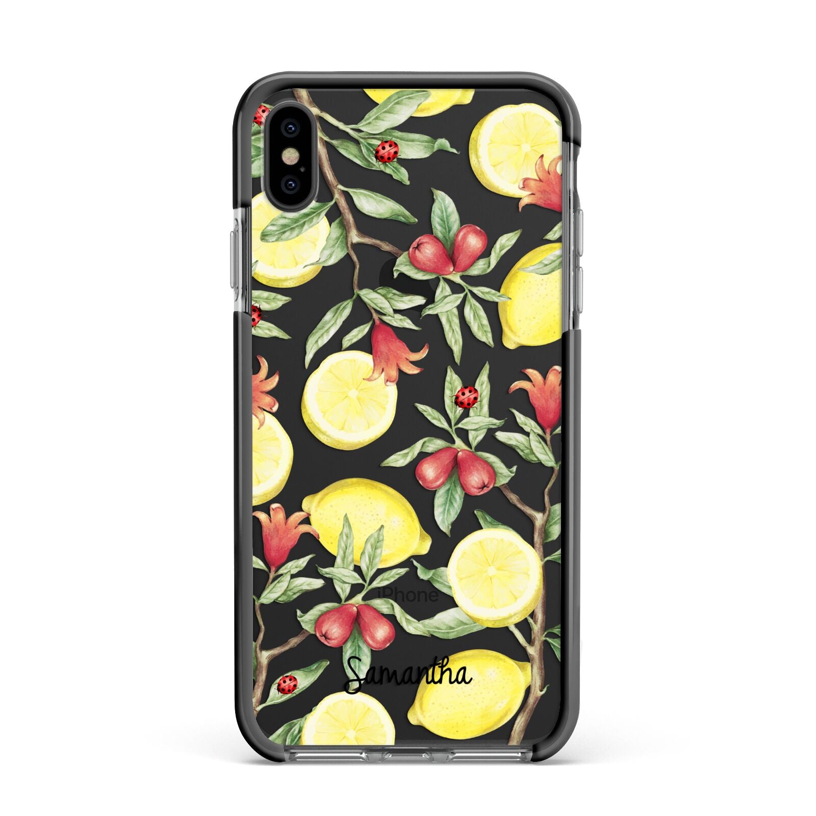 Lemon Tree with Name Apple iPhone Xs Max Impact Case Black Edge on Black Phone