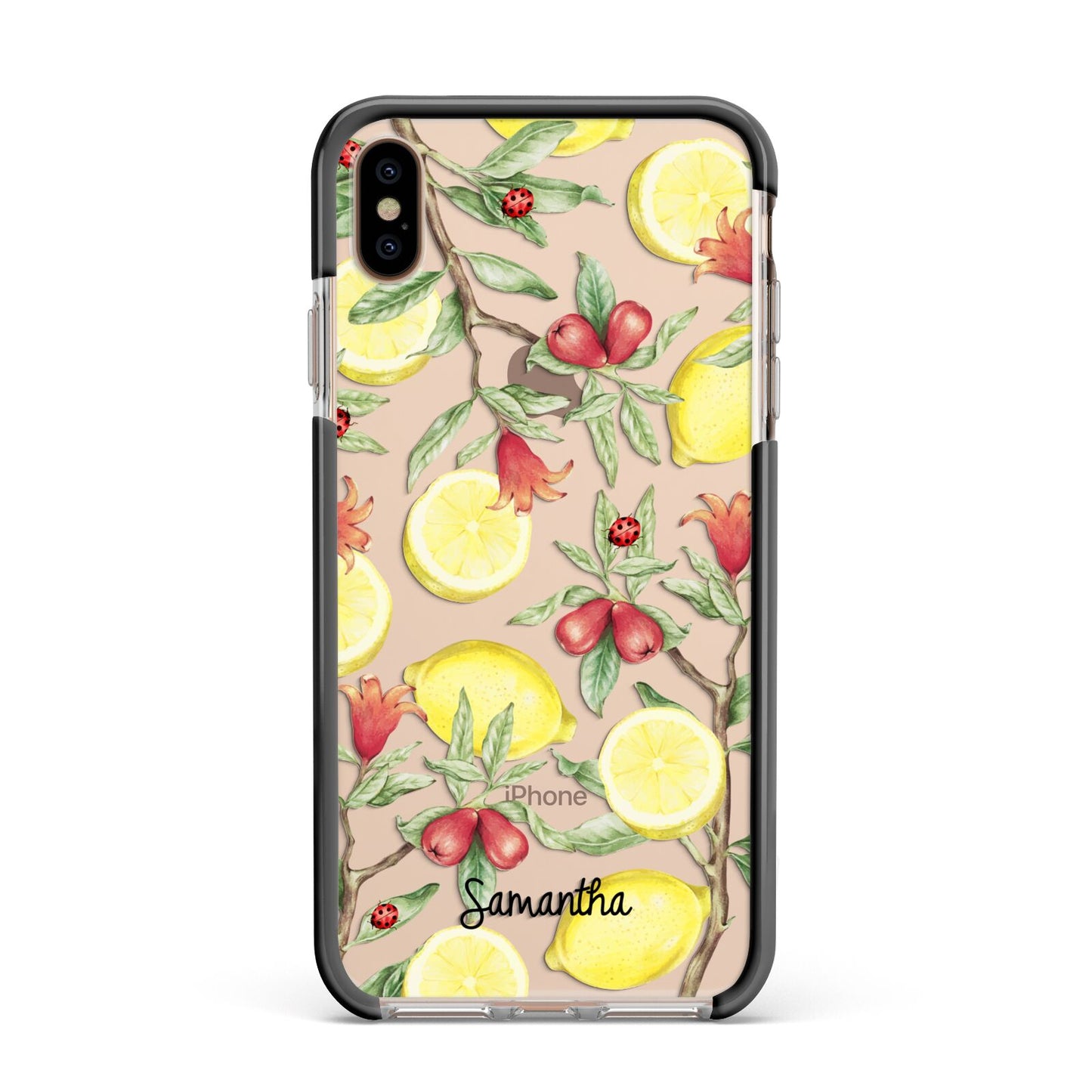 Lemon Tree with Name Apple iPhone Xs Max Impact Case Black Edge on Gold Phone