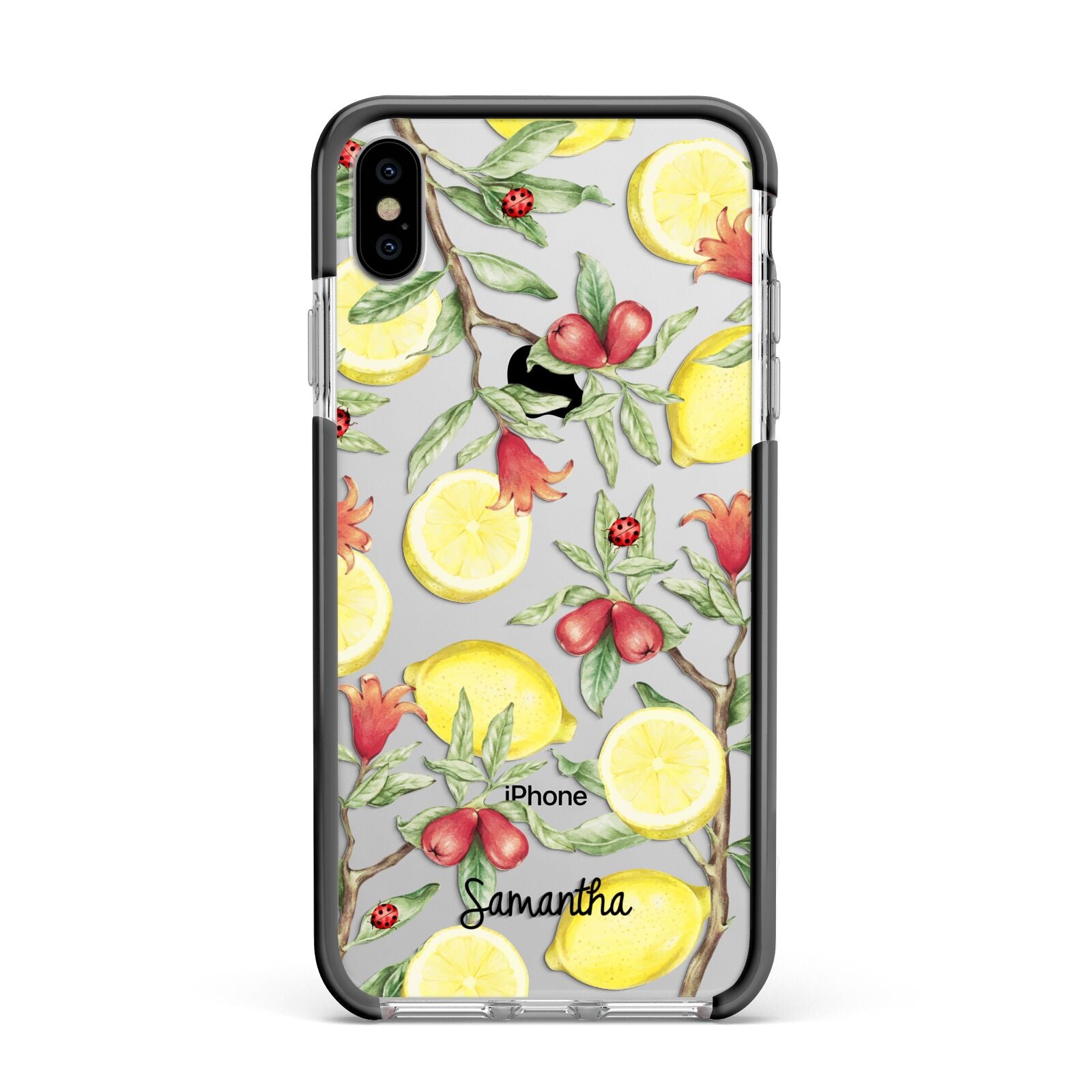 Lemon Tree with Name Apple iPhone Xs Max Impact Case Black Edge on Silver Phone