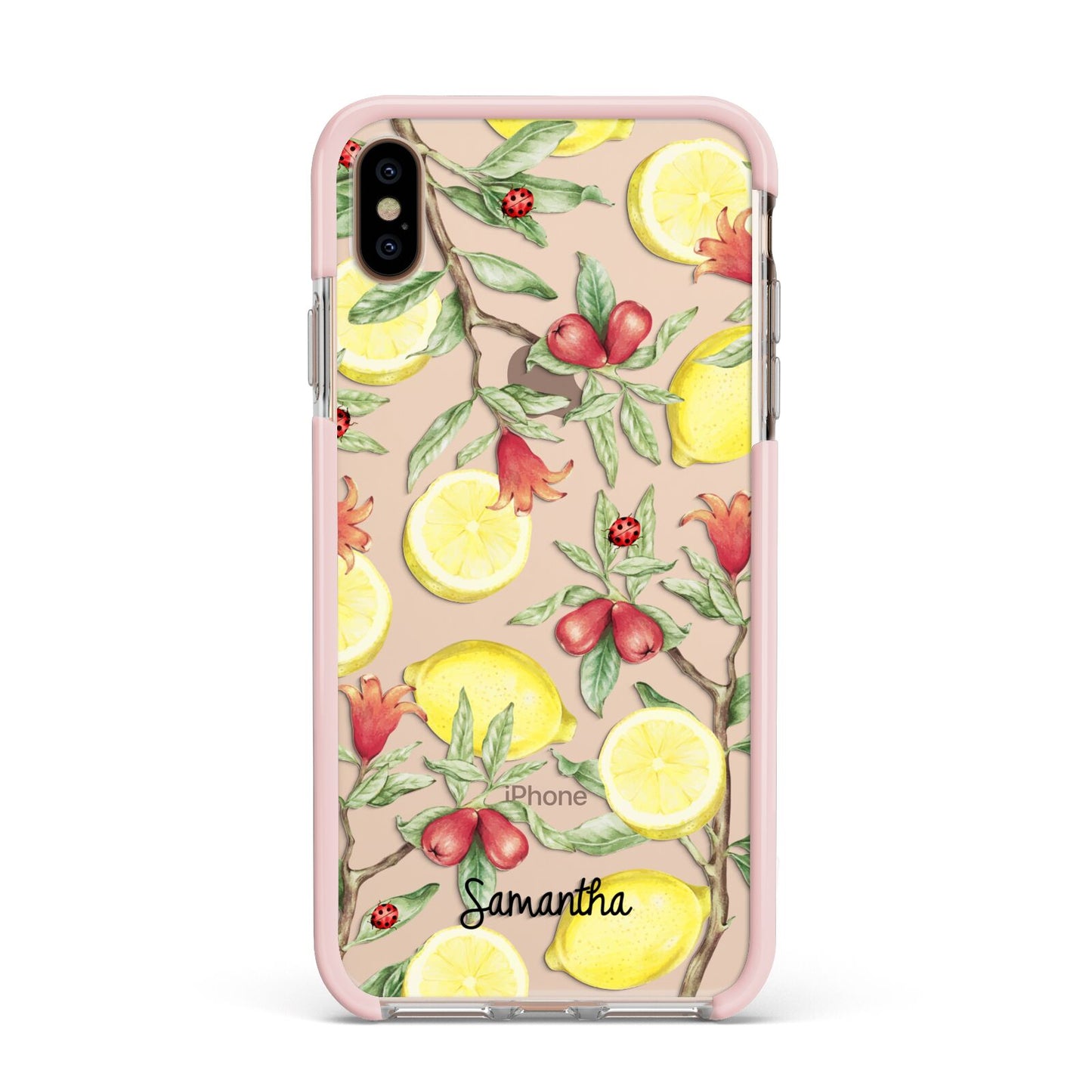 Lemon Tree with Name Apple iPhone Xs Max Impact Case Pink Edge on Gold Phone