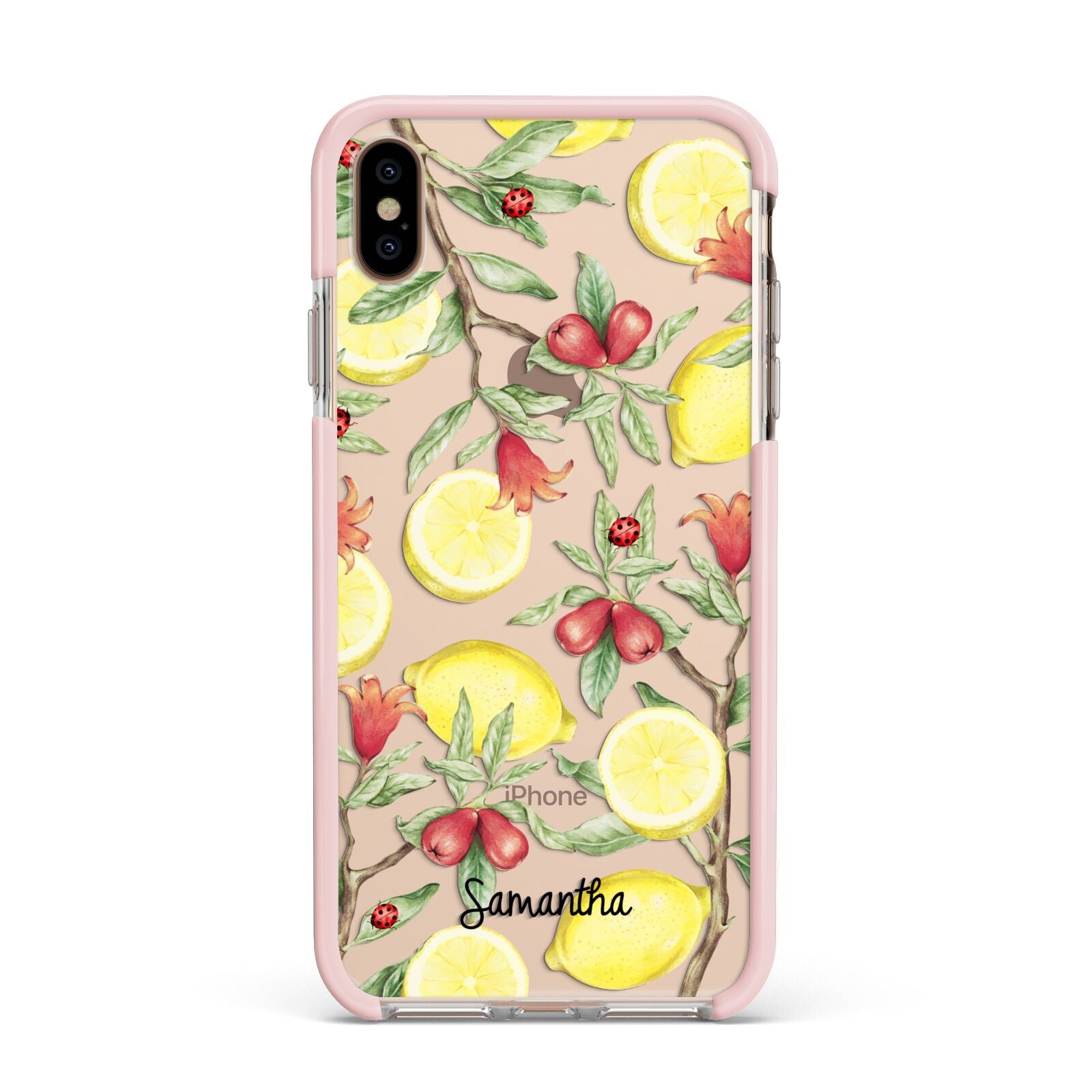 Lemon Tree with Name Apple iPhone Xs Max Impact Case Pink Edge on Gold Phone