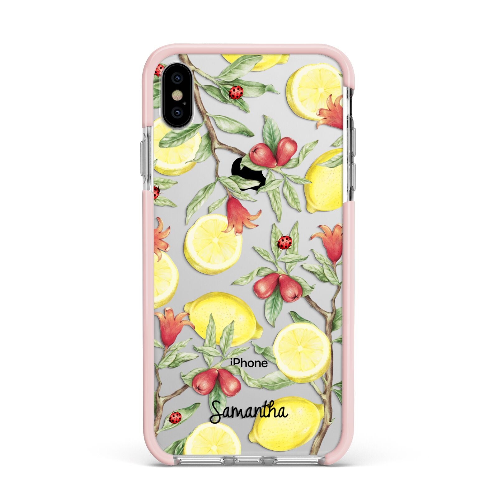 Lemon Tree with Name Apple iPhone Xs Max Impact Case Pink Edge on Silver Phone