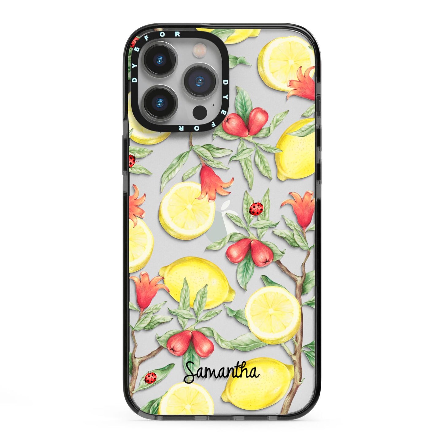 Lemon Tree with Name iPhone 13 Pro Max Black Impact Case on Silver phone