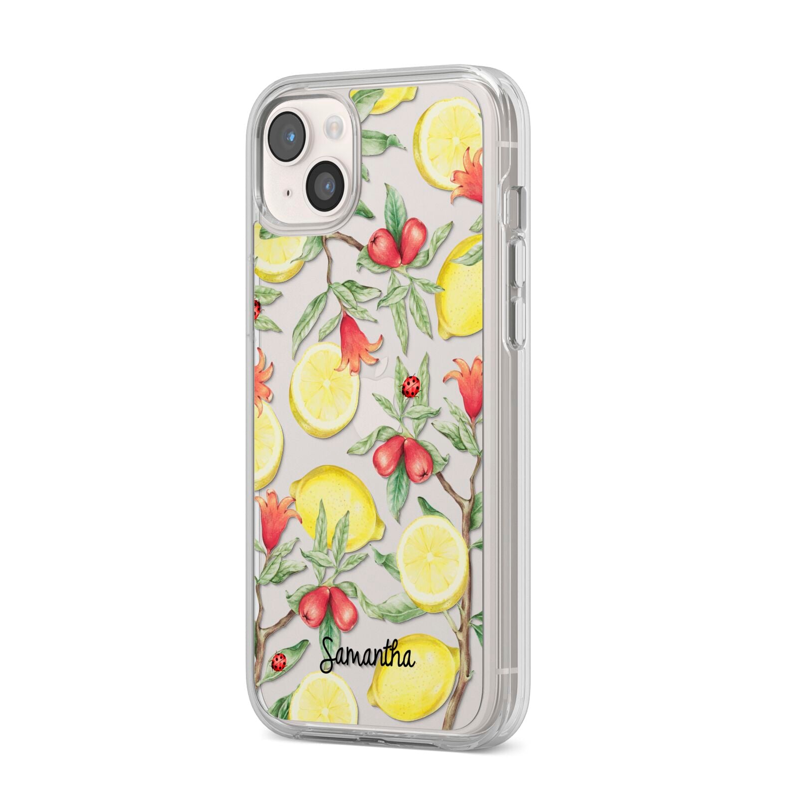 Lemon Tree with Name iPhone 14 Plus Clear Tough Case Starlight Angled Image