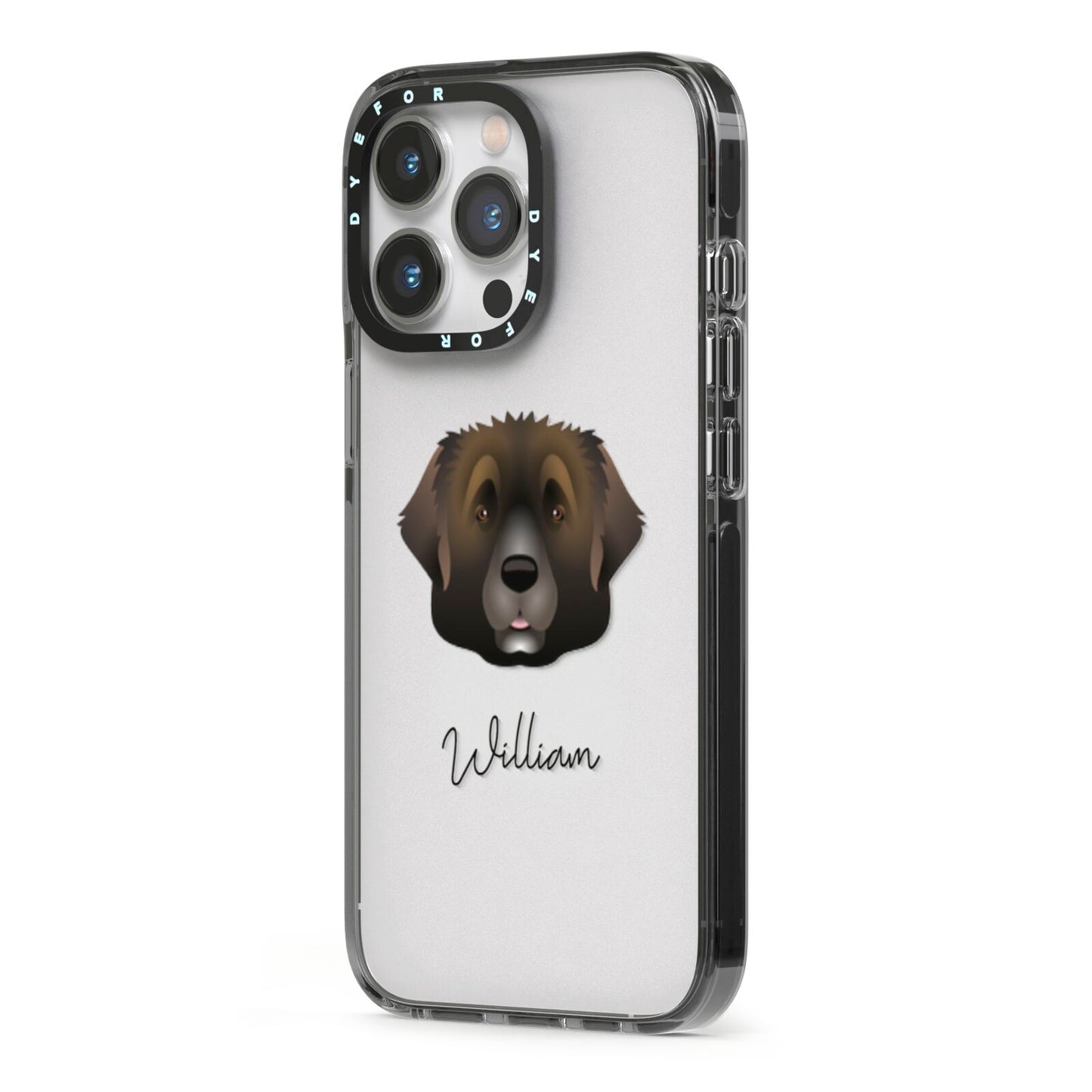 Leonberger Personalised iPhone 13 Pro Black Impact Case Side Angle on Silver phone