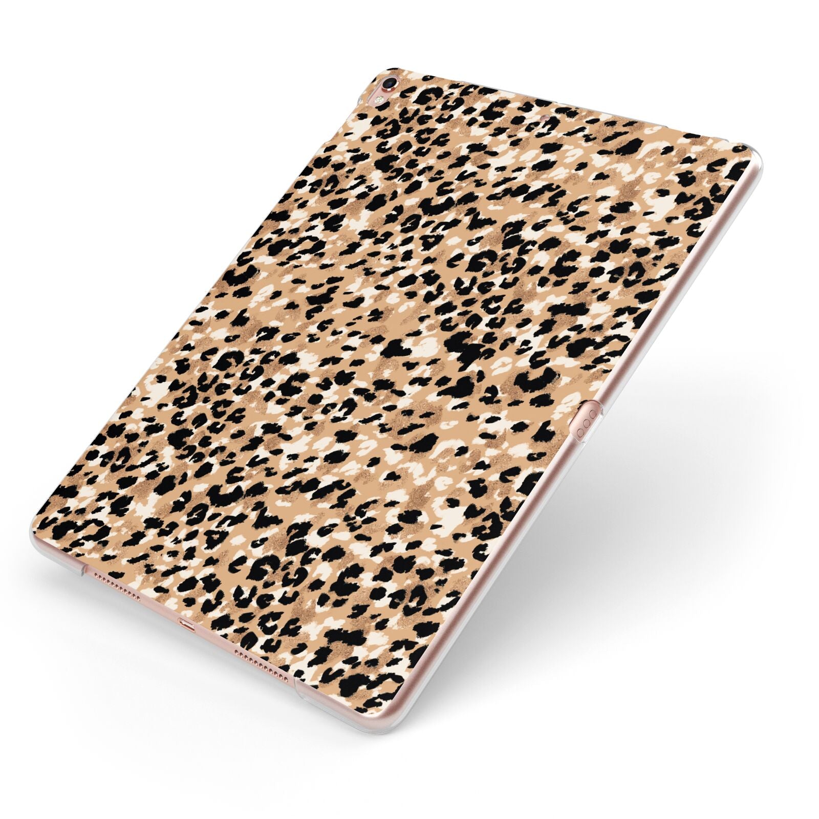 Leopard Print Apple iPad Case on Rose Gold iPad Side View