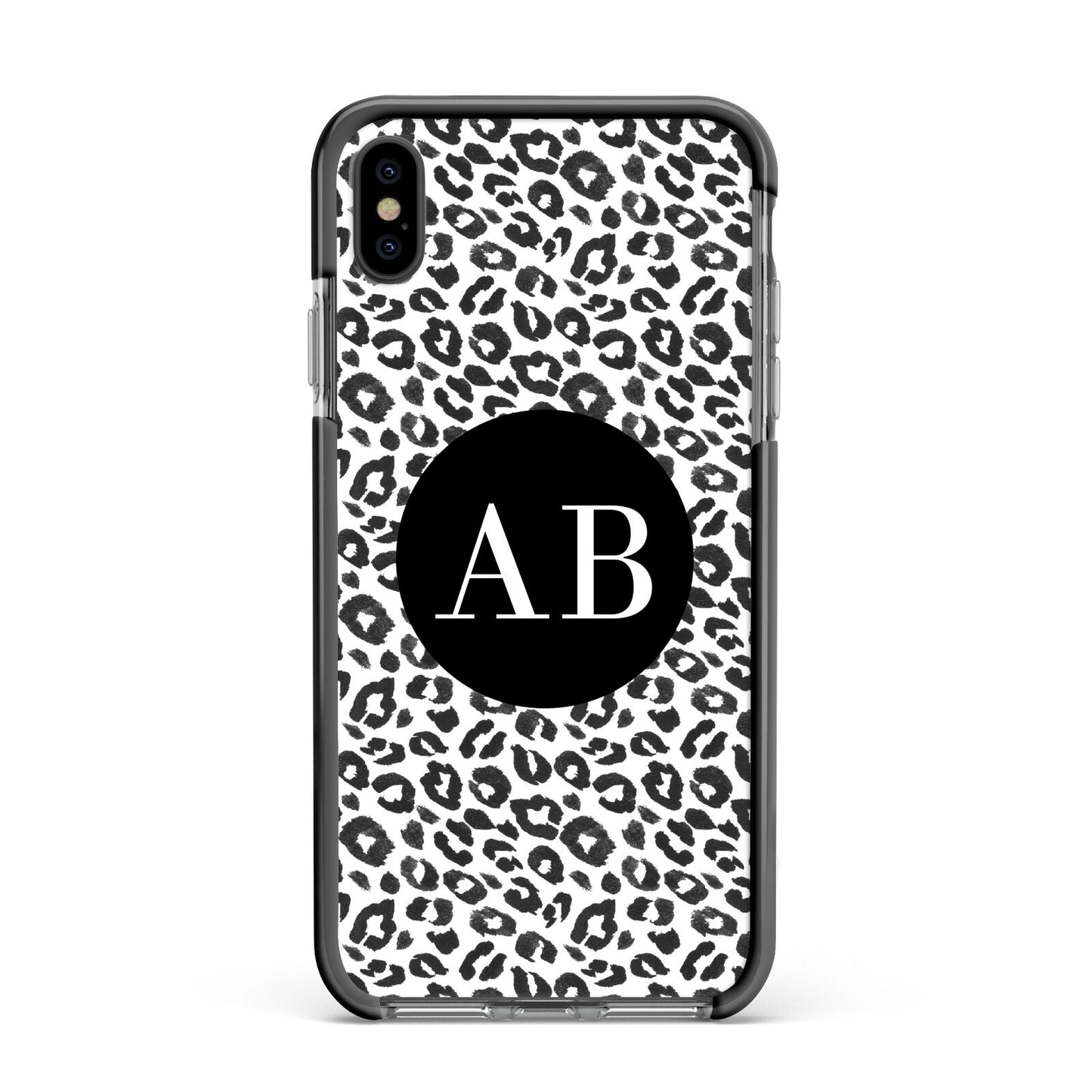 Leopard Print Black and White Apple iPhone Xs Max Impact Case Black Edge on Black Phone