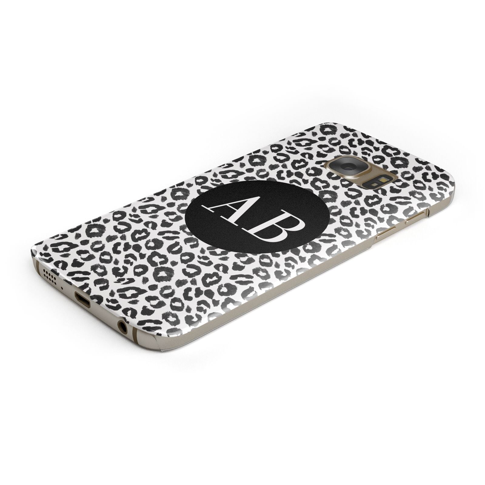 Leopard Print Black and White Protective Samsung Galaxy Case Angled Image