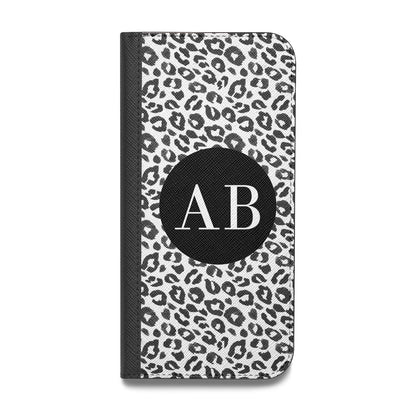 Leopard Print Black and White Vegan Leather Flip Samsung Case