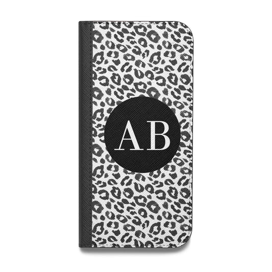 Leopard Print Black and White Vegan Leather Flip Samsung Case