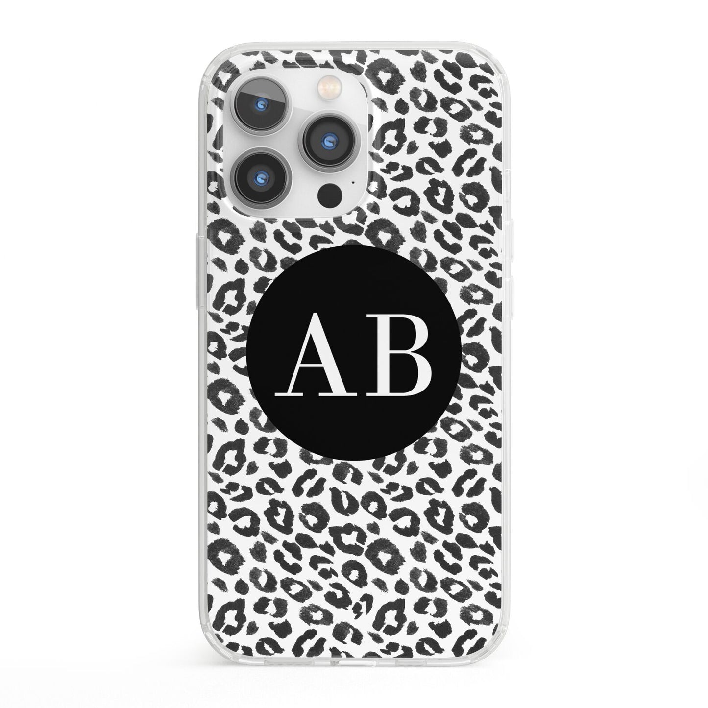 Leopard Print Black and White iPhone 13 Pro Clear Bumper Case