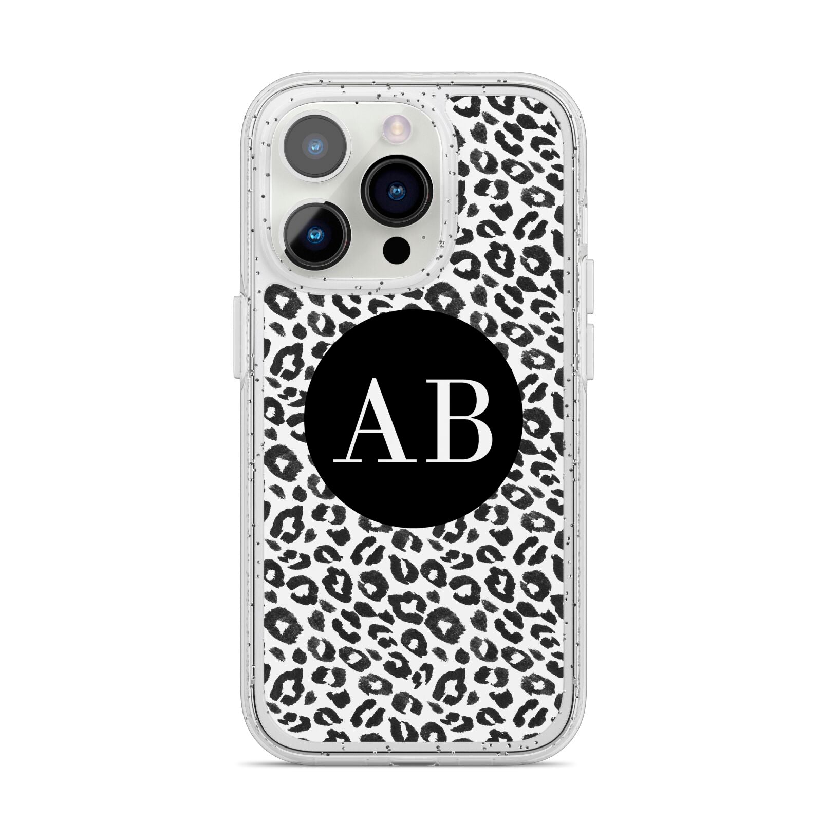 Leopard Print Black and White iPhone 14 Pro Glitter Tough Case Silver