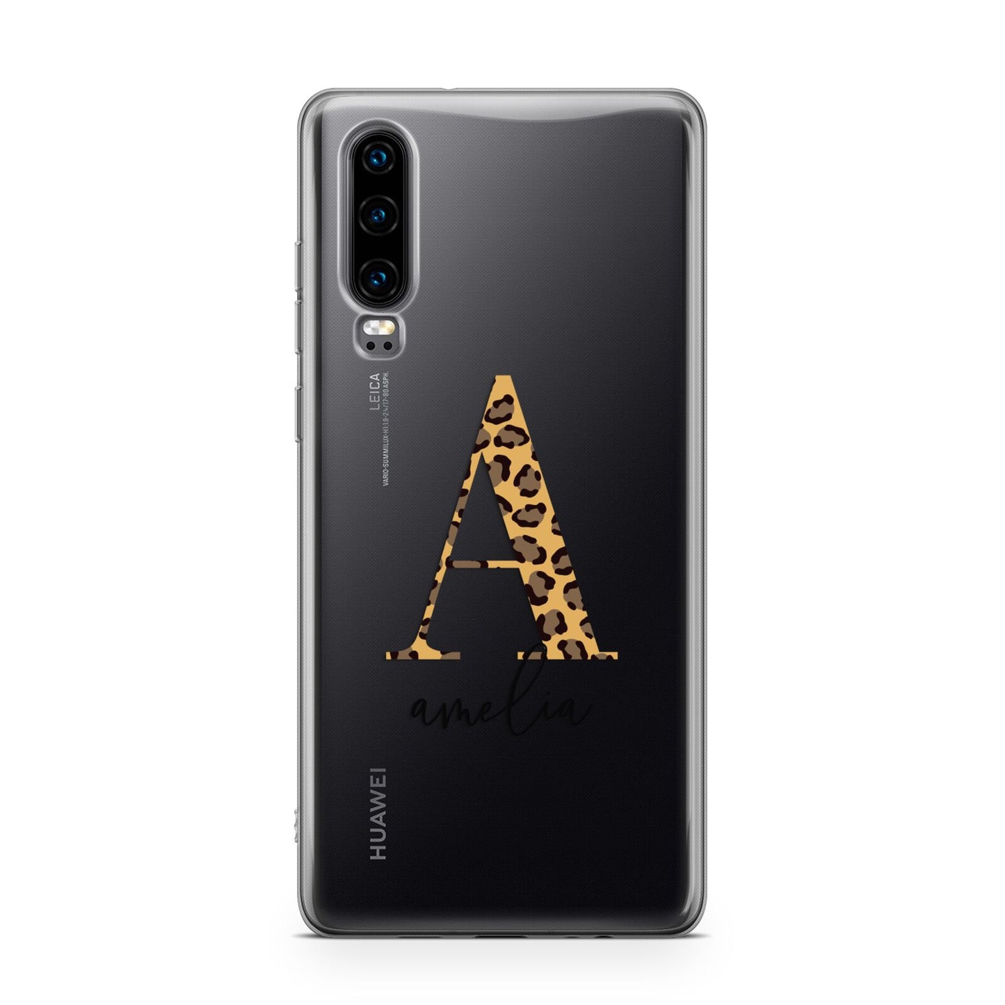 Leopard Print Initial with Name Huawei P30 Phone Case