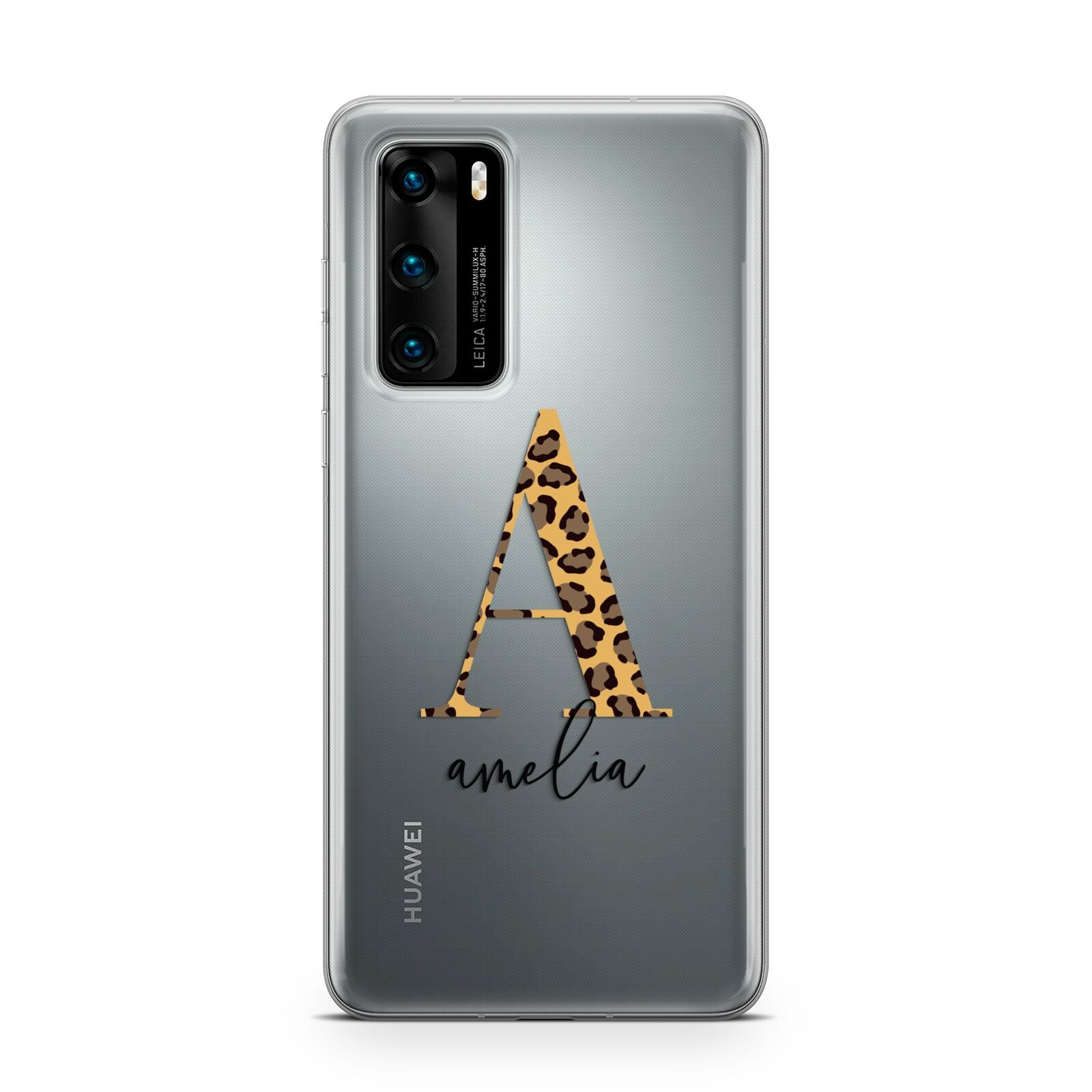 Leopard Print Initial with Name Huawei P40 Phone Case