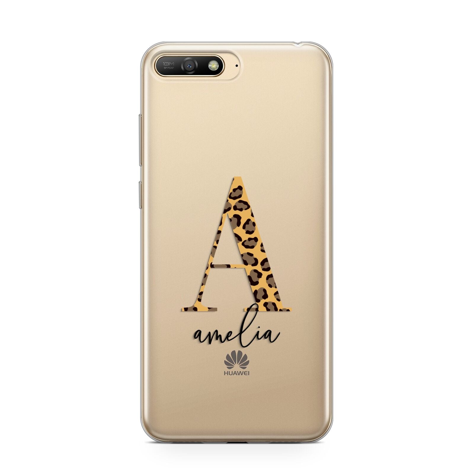 Leopard Print Initial with Name Huawei Y6 2018