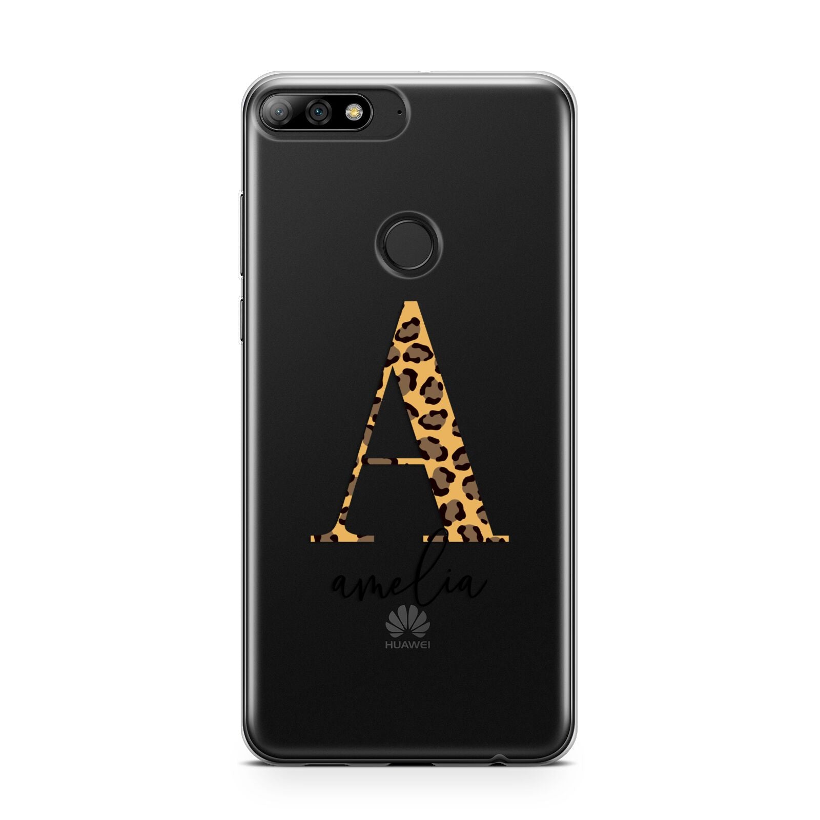 Leopard Print Initial with Name Huawei Y7 2018